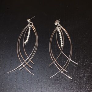 Silver rhinestone floating arc Earrings